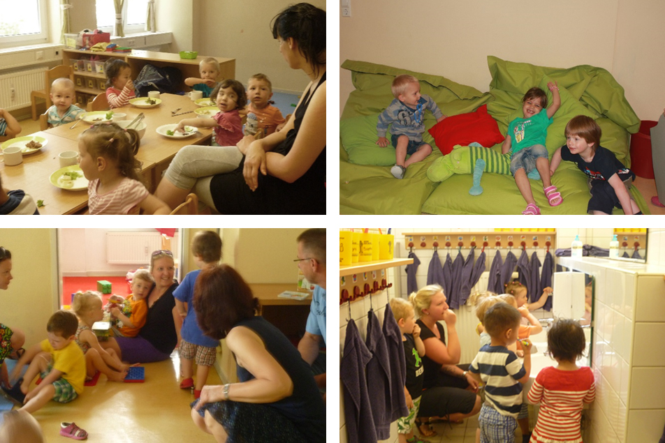 Die zweijährigen Kinder in ihrer kleineren Spielgruppe